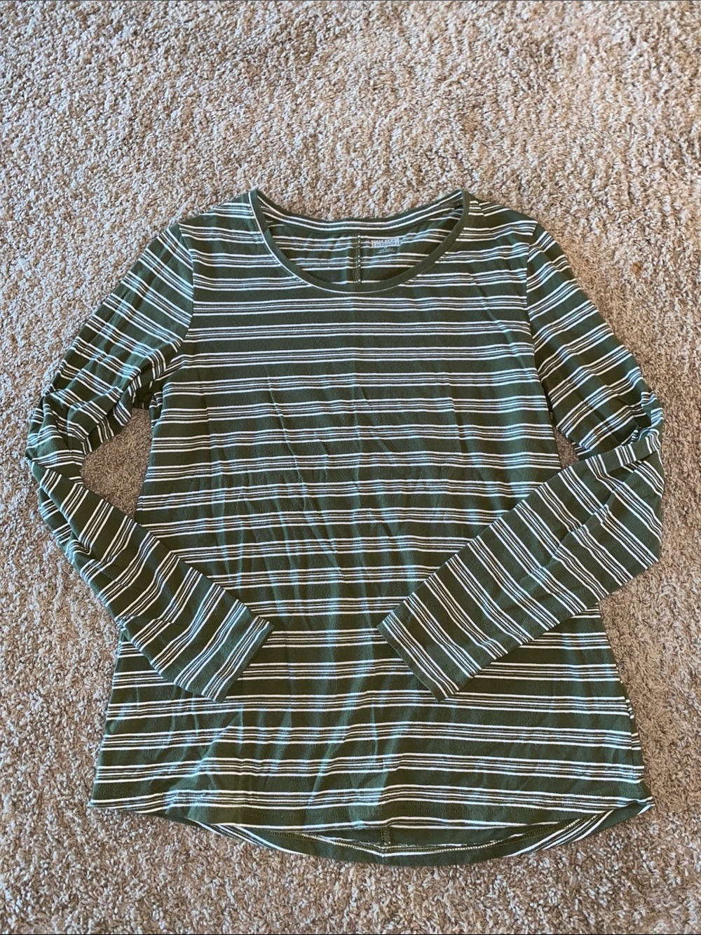 Duluth Trading Co Olive & White Striped Long-Sleeve Tee